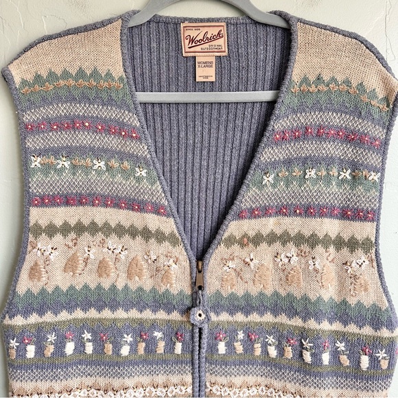 Woolrich Vintage Cottagecore Farm Beehive Spring Pastel Knit Sweater Vest XL - Picture 2 of 7